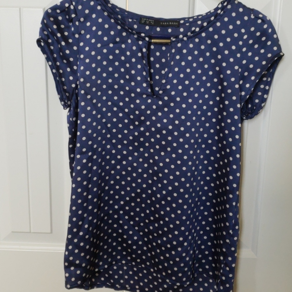Blue and white polka dot blouse from zara